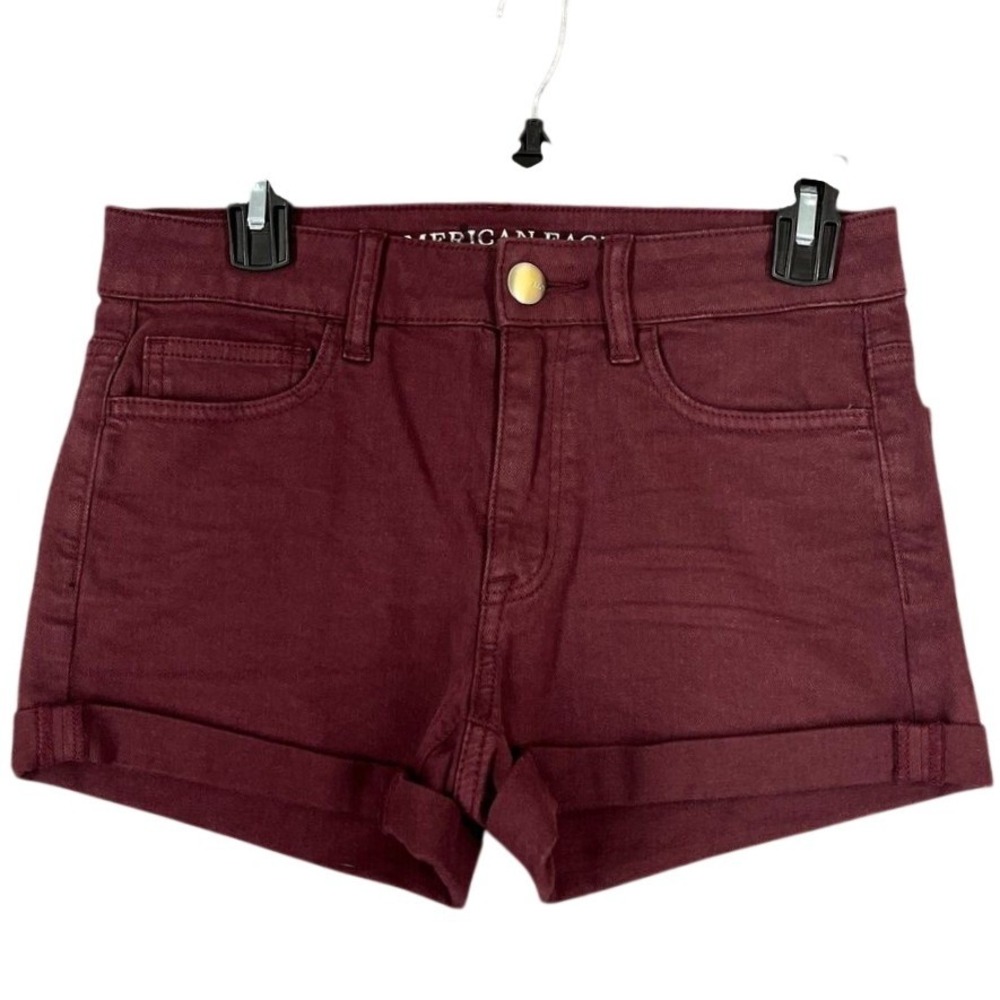 American Eagle Shorts Womens 4 Hi-Rise Shortie Super‎ Stretch Maroon Cuffed